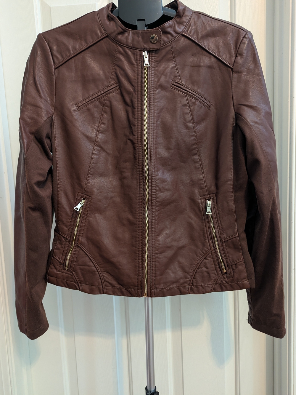Guess Women's Dark Brown Leather Moto Jacket